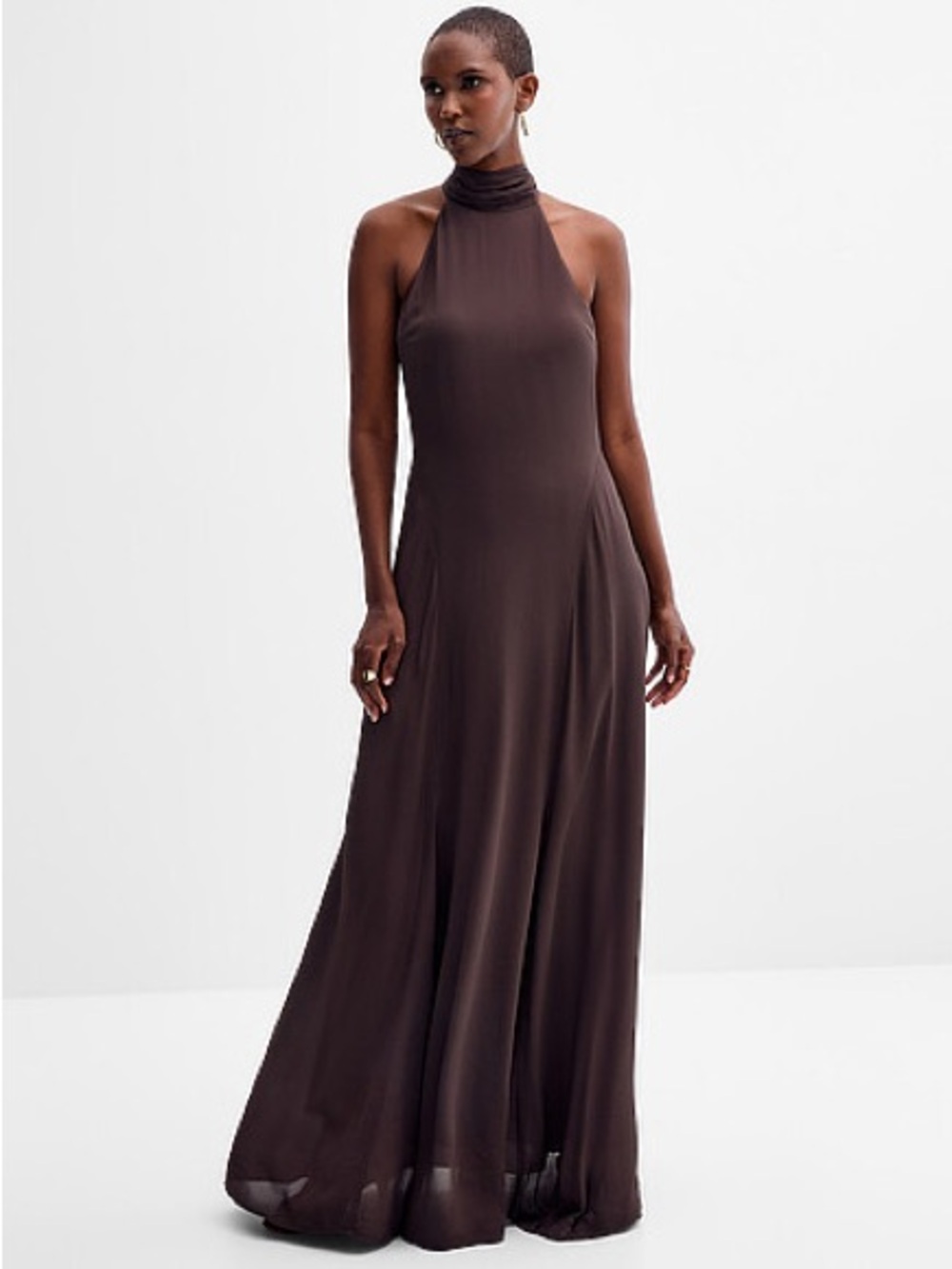 SAMSOE Brown Knotted Mock-Neck Maxi Dress